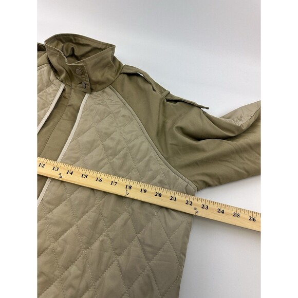 Grey Lab Quilted Jacket Olive Stand Collar Hidden Zip Button Cuff Womens Medium - Picture 11 of 16